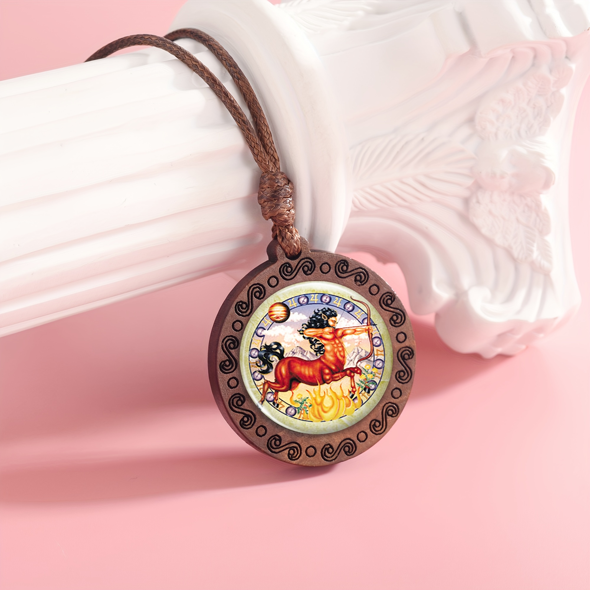 Handmade Sagittarius Zodiac Charm Wood Necklace
